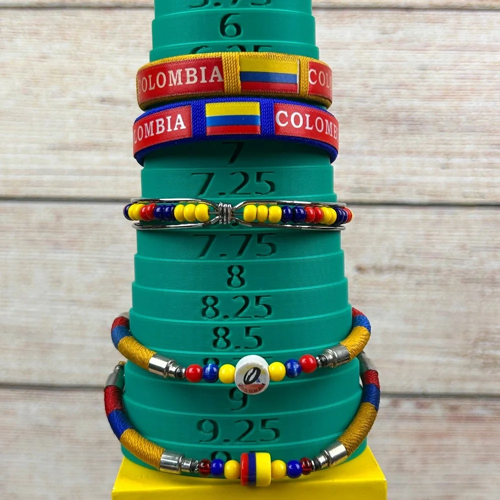 Colombia Flag Bracelet Set 5pc Yellow Blue Red‎ Beaded Woven Cuff Adjustable